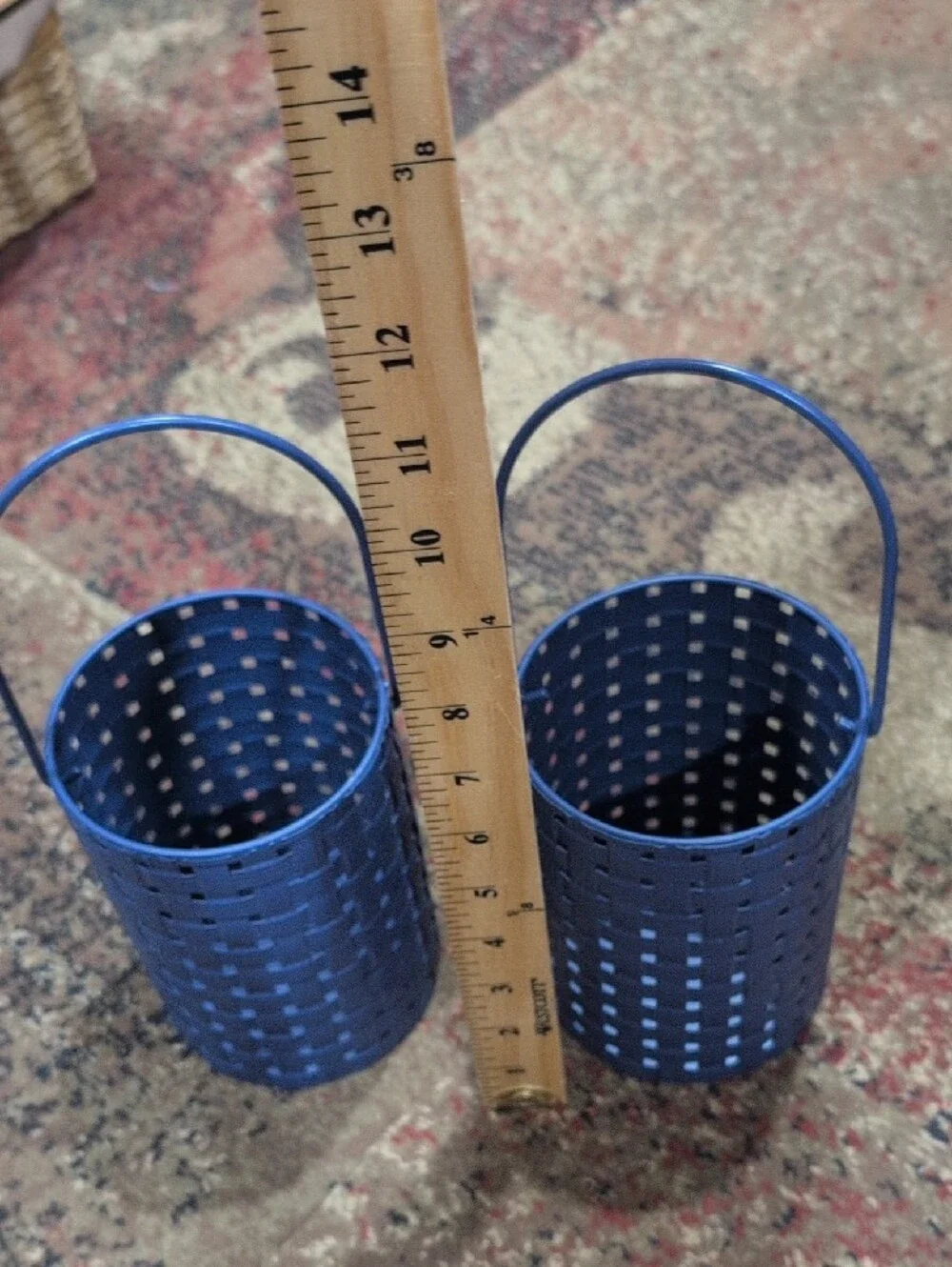 ashland Pair of Navy Blue Metal Woven Hanging Baskets with Handles New
